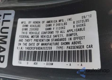 2013 Honda Accord Ex-L V-6 from USA, damaged, VIN 1HGCR3F88DA002209